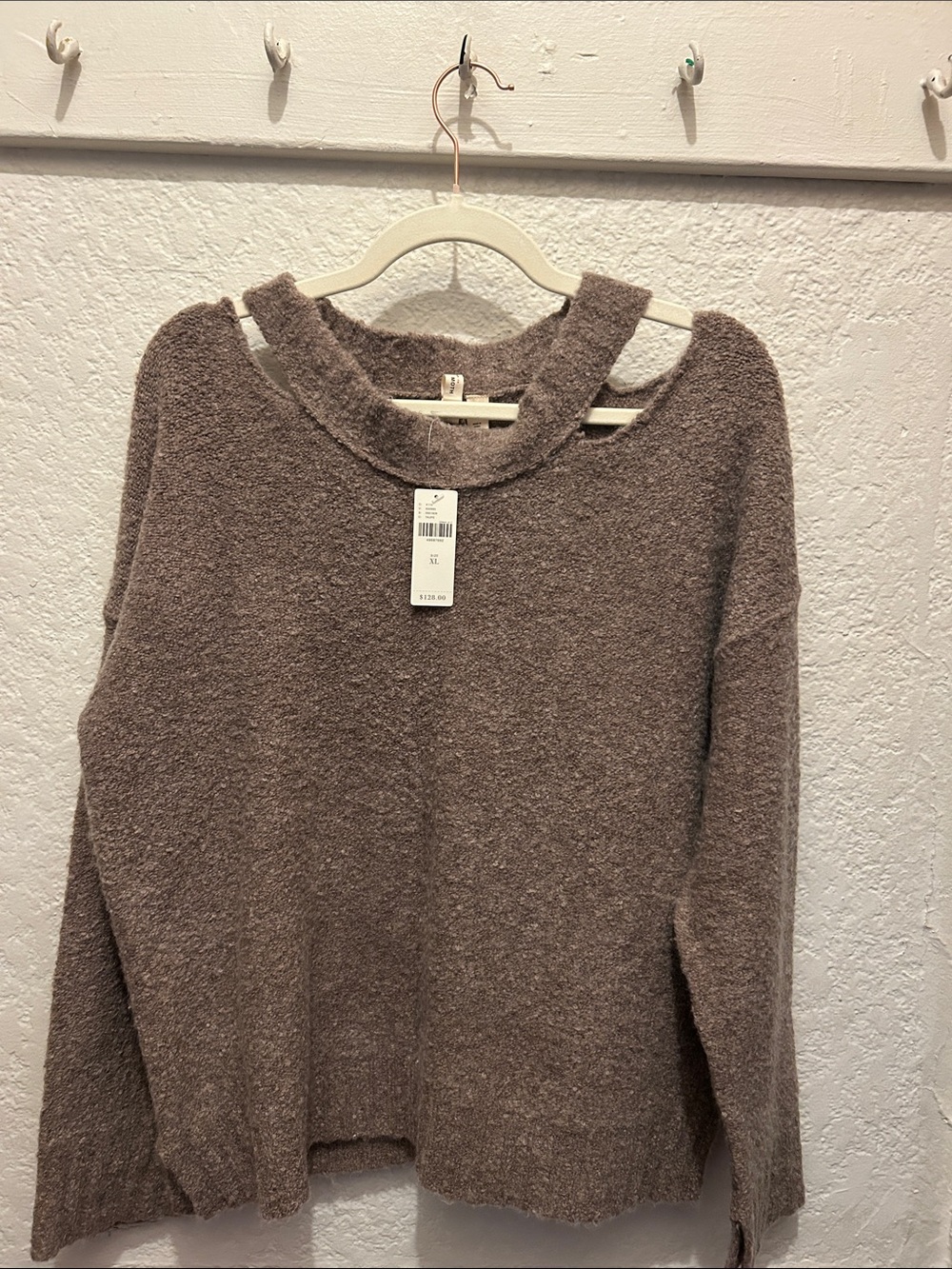 Moth Taupe Cutout Detail Crewneck Sweater